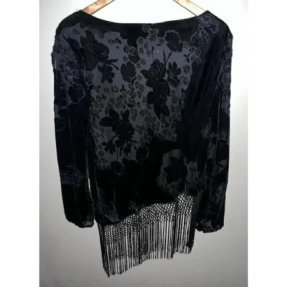 R&M Richards Women’s Black Velour Fringed Blouse Size 14 - Picture 6 of 6